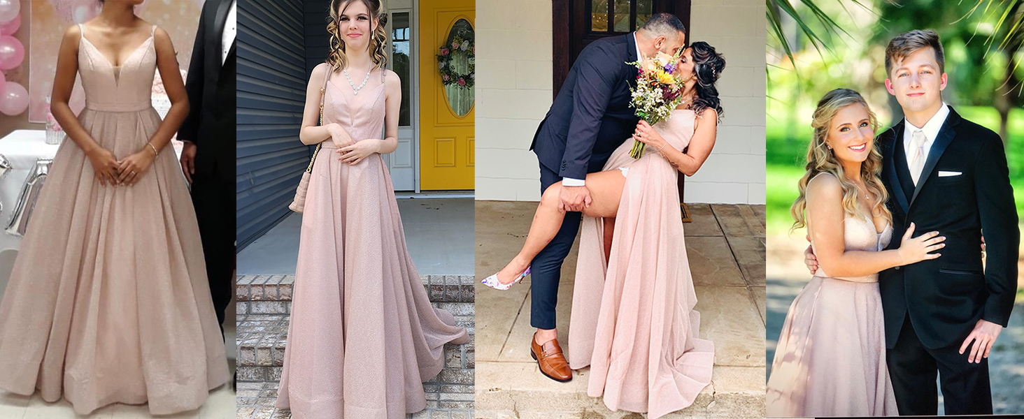 Blush Prom Dresses Long Ball Gown Spaghetti Strap Pleated Formal Evening Party Gown for Wedding