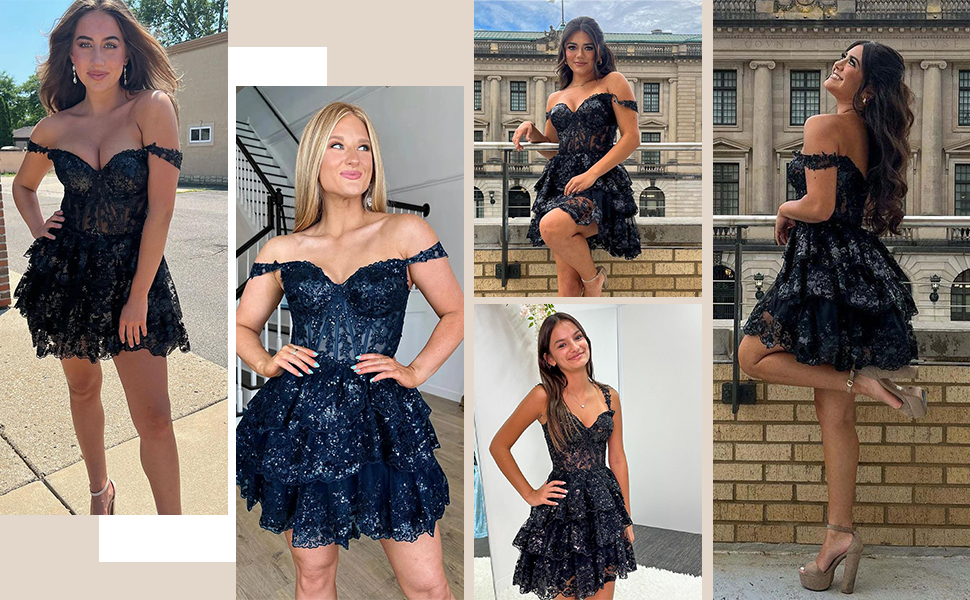 Civilacy Tiered Sequin Short Prom Dresses for Teens ALine