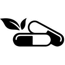 icône en noir et blanc d'une pilule et de feuilles