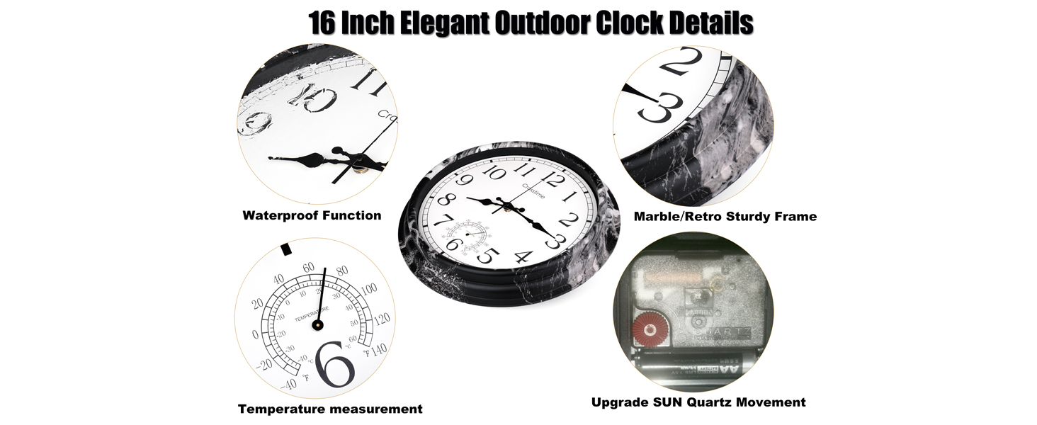 16 Inch Large Outdoor Clock Waterproof Outdoor Wall Clock