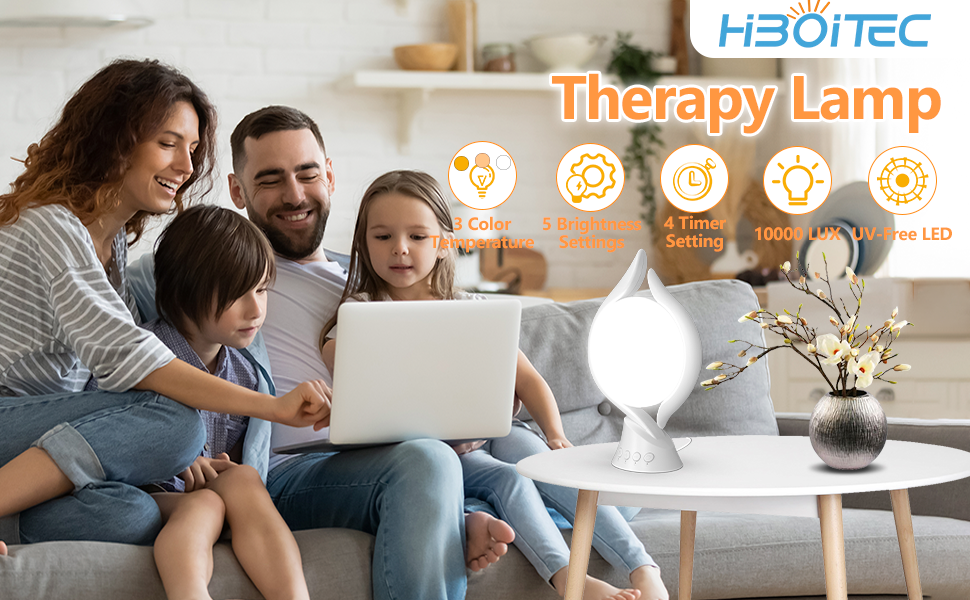 HIBOITEC SAD Light Therapy Lamp, 3 Color Temperature Modes, 5 Brightness Levels, with Timer