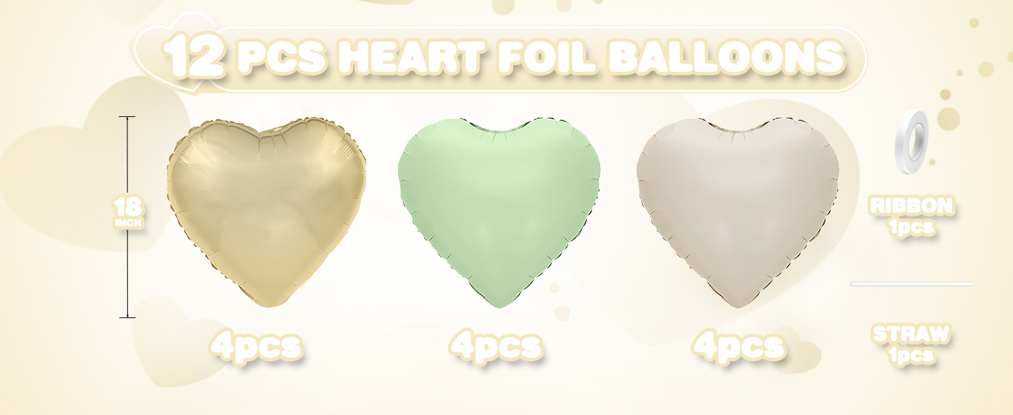 Sage Green Gold Heart Balloons