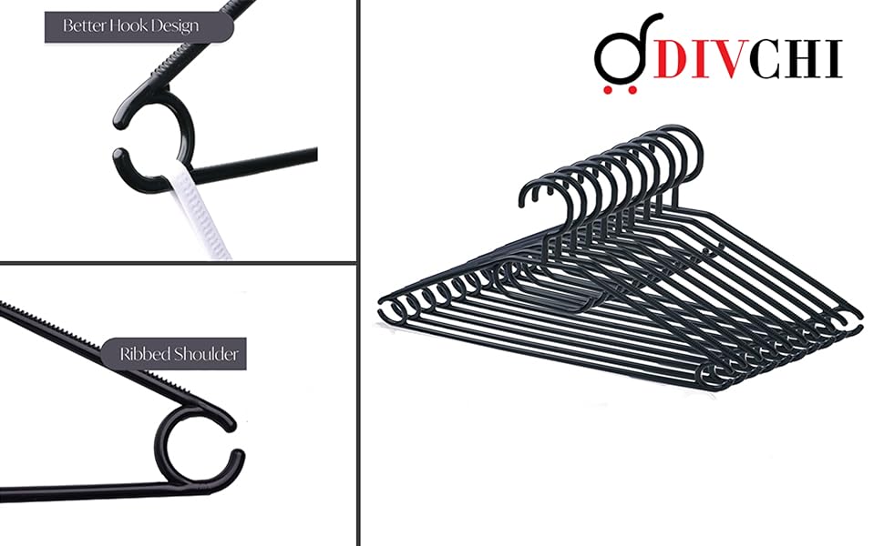 DIVCHI Quality Black 360° Swivel Hooks Coat Hangers for wardrobes with