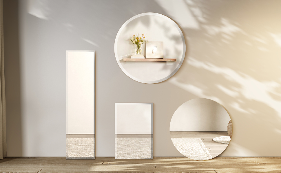 Arcus Home Round Beveled Mirror 24 inch Frameless Circle Mirror Wall Mirror for