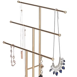 3-Tier Gold Metal T-Bar Jewelry Organizer Stand