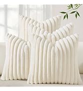 decorUhome Set of 4 Faux Fur Throw Pillow Covers 18x18 Inch Decorative Farmhouse Modern Soft Plus...