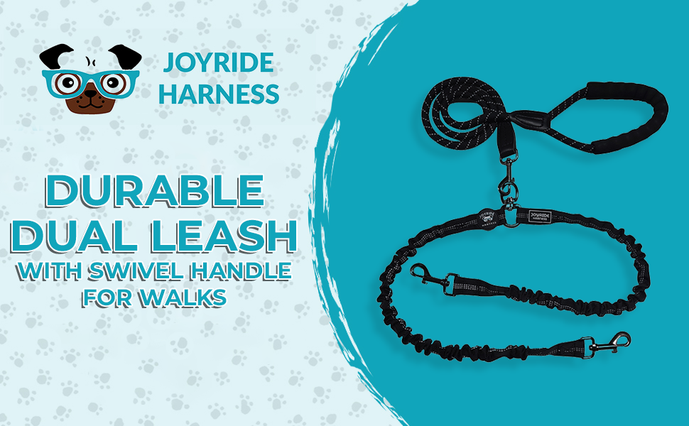 Joyride Harness Double Dog Leash, 55” Durable Leash for