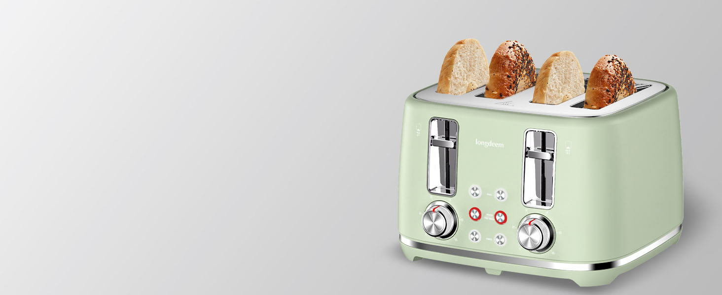 Longdeem 4 Slice Toaster, 1.5" Extra Wide Slots, Retro Stainless Steel