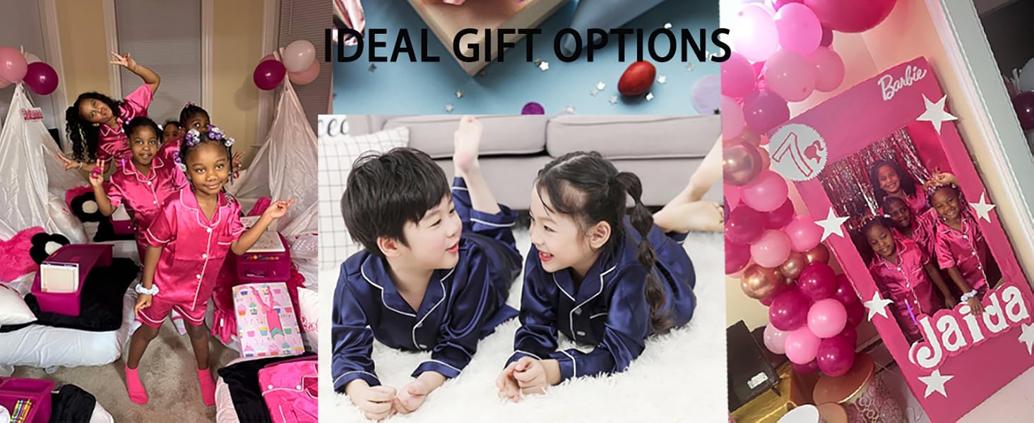 OEIU Girls Boys Silky Satin Pajamas Set 3 Pcs for Kid