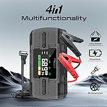 • Superb 4-in-1 Multi-Functional Car Jump Starter:
