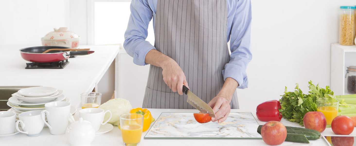 Golden White Cutting Board glass
