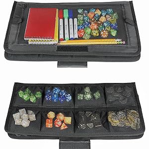 Dice Vault Organizer with Dice and Game Accessory Pockets