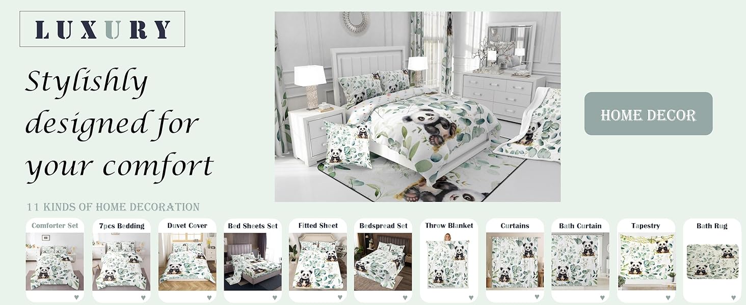 Woodland Animal Comforter Cover Botanical Plant Leaves Bed Set, Cartoon Wildlife Bear Bed Cover
