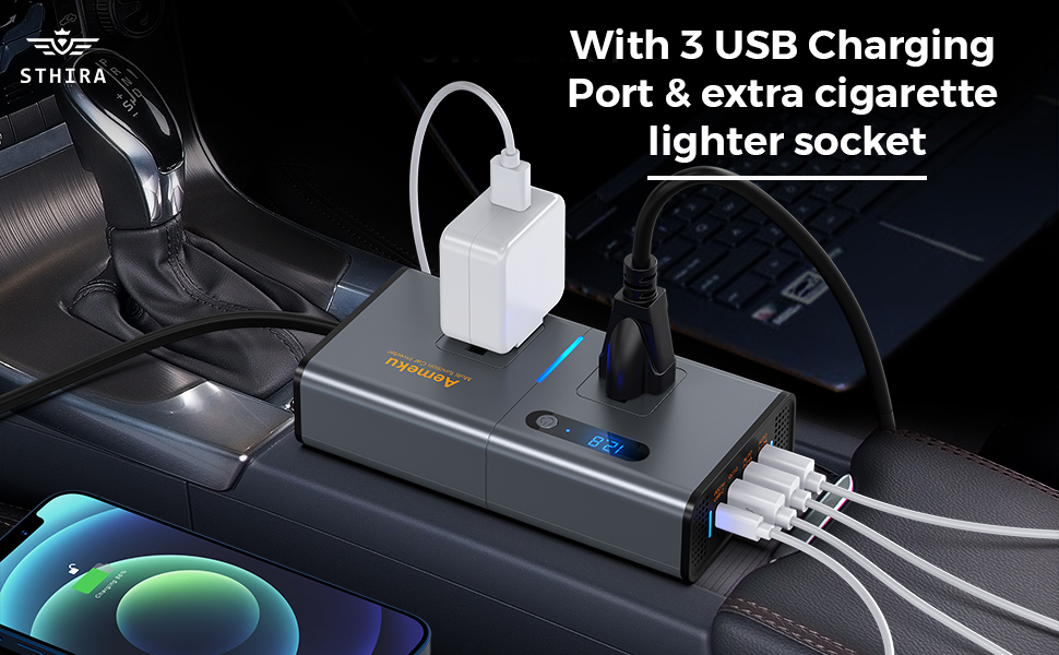 STHIRA® Car Laptop Charger, 200W Car Power Inverter with 220V Output AC