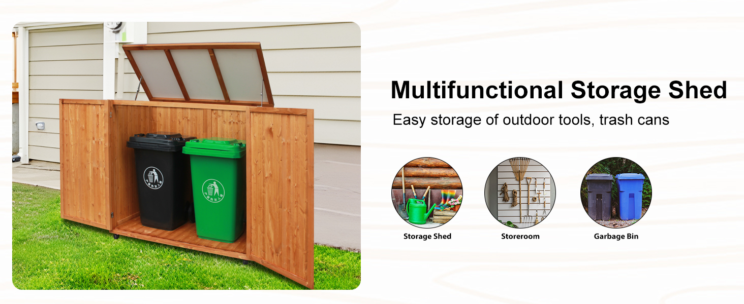 YTGLEN 4x2 FT Wooden Outdoor Trash Can with Lid