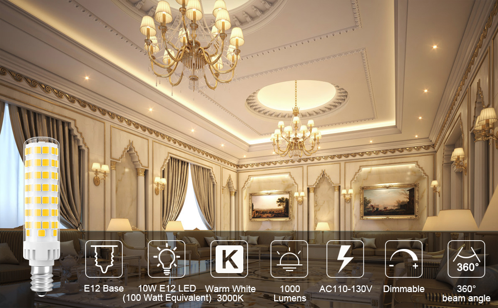 TAIYALOO Dimmable E12 Candelabra LED Light Bulbs 100W Equivalent, Warm