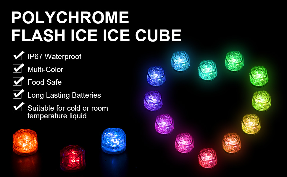 Light Up Ice Cubes, 24 Pack Multi Color Led Ice Cubes for Drinks with Changing