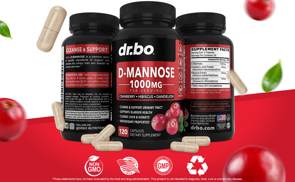 d-mannose 500mg capsules cranberry dmannose pills bladder cleanse urinary tract health natural pure