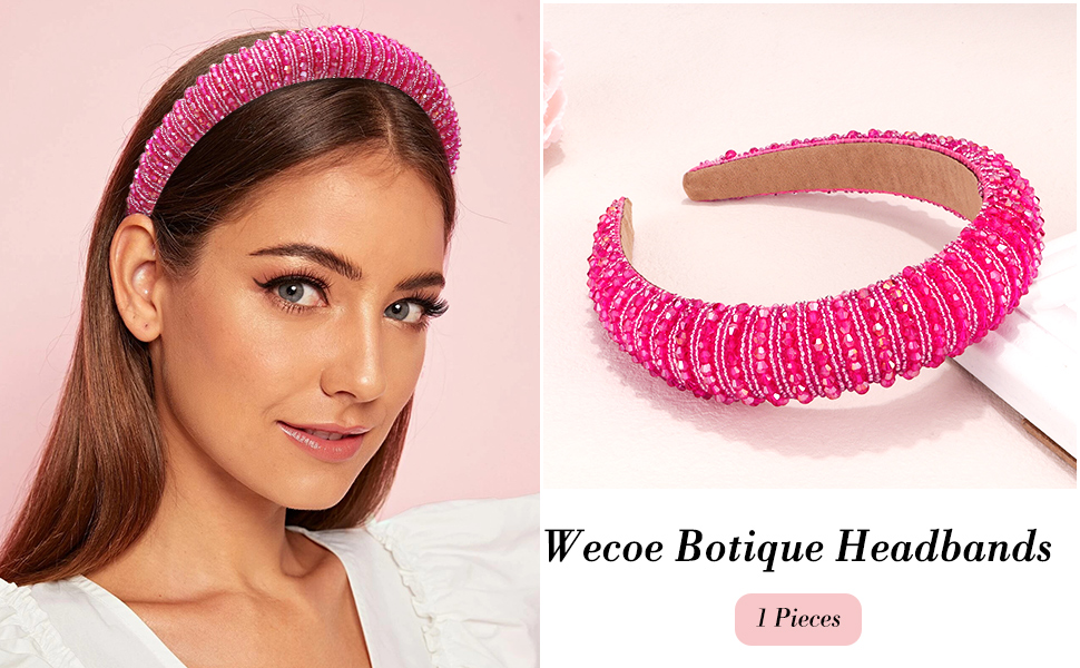 Wecoe Hot Pink Headband Fashion Rhinestone Headband Women
