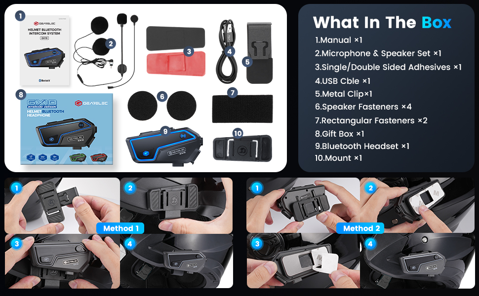 GEARELEC Motorcycle Bluetooth Headset with Music Sharing, [3EQ HiFi