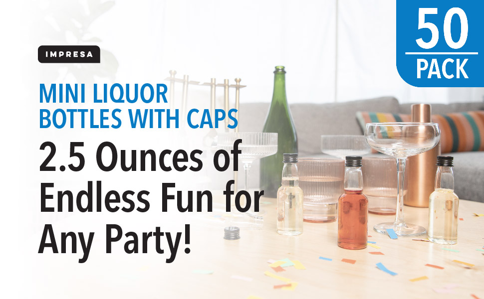 IMPRESA 50 pack 75ml 2.5oz Mini Liquor Bottles Bulk for Any Spirit Any Time Get
