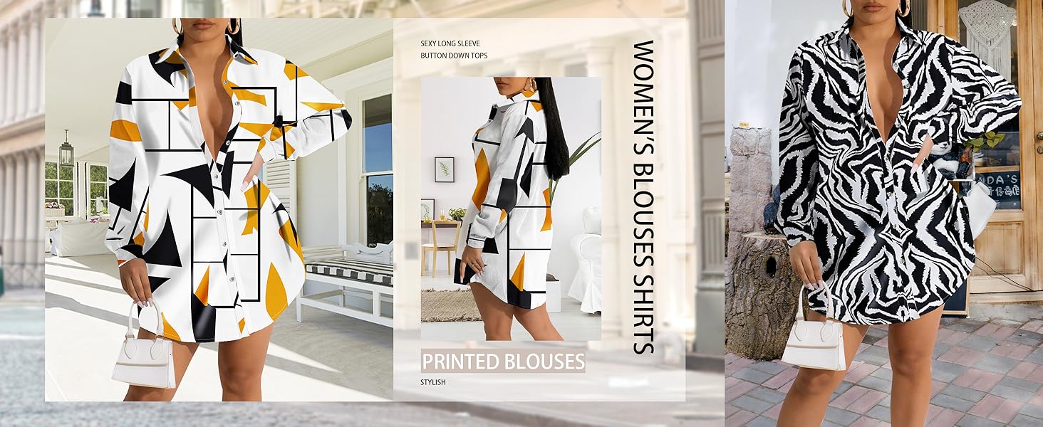 Women's Sexy Floral Blouses Loose Long Sleeve Button Down Tops  1