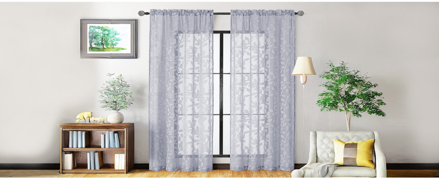 OVZME Light Grey Sheer Curtains 63 inches Long 2 Panels for