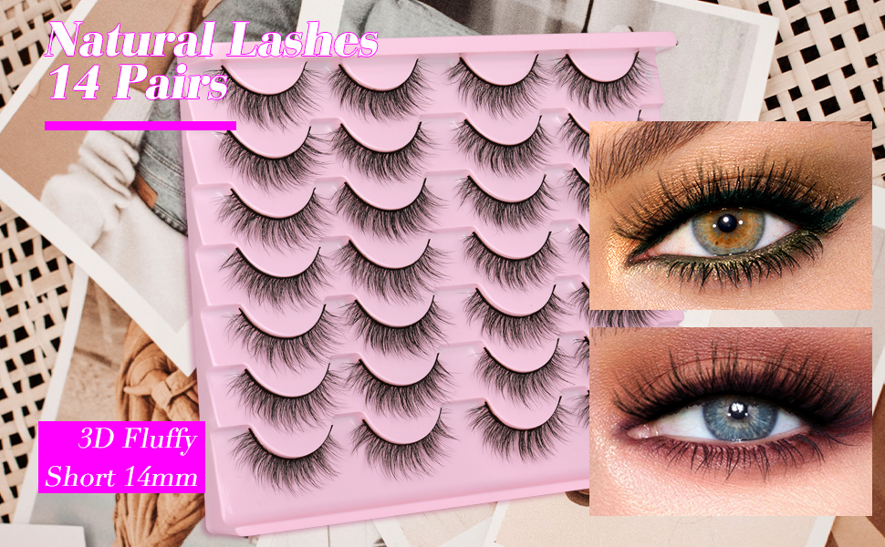 Newcally Natural Look Lashes Mink 3D Fluffy Wispy False Eyelashes Short