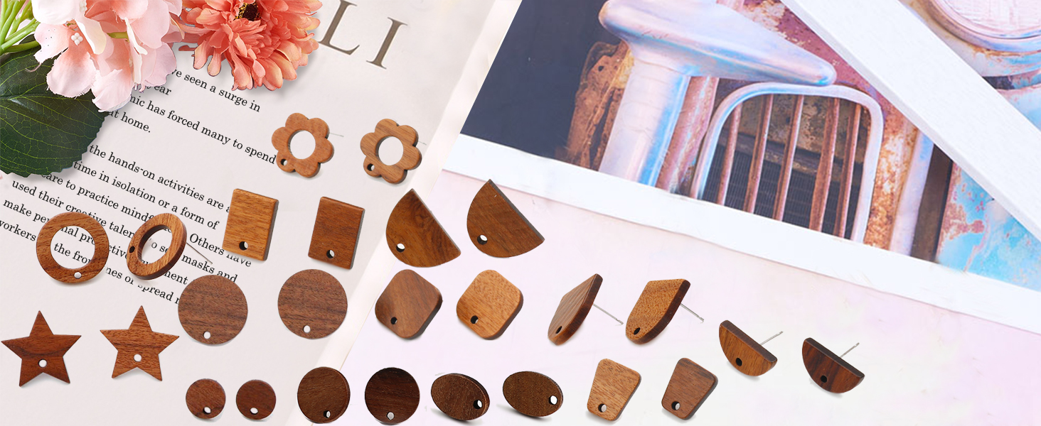DoreenBeads 30Pcs Natural Wooden Stud Earrings Posts with