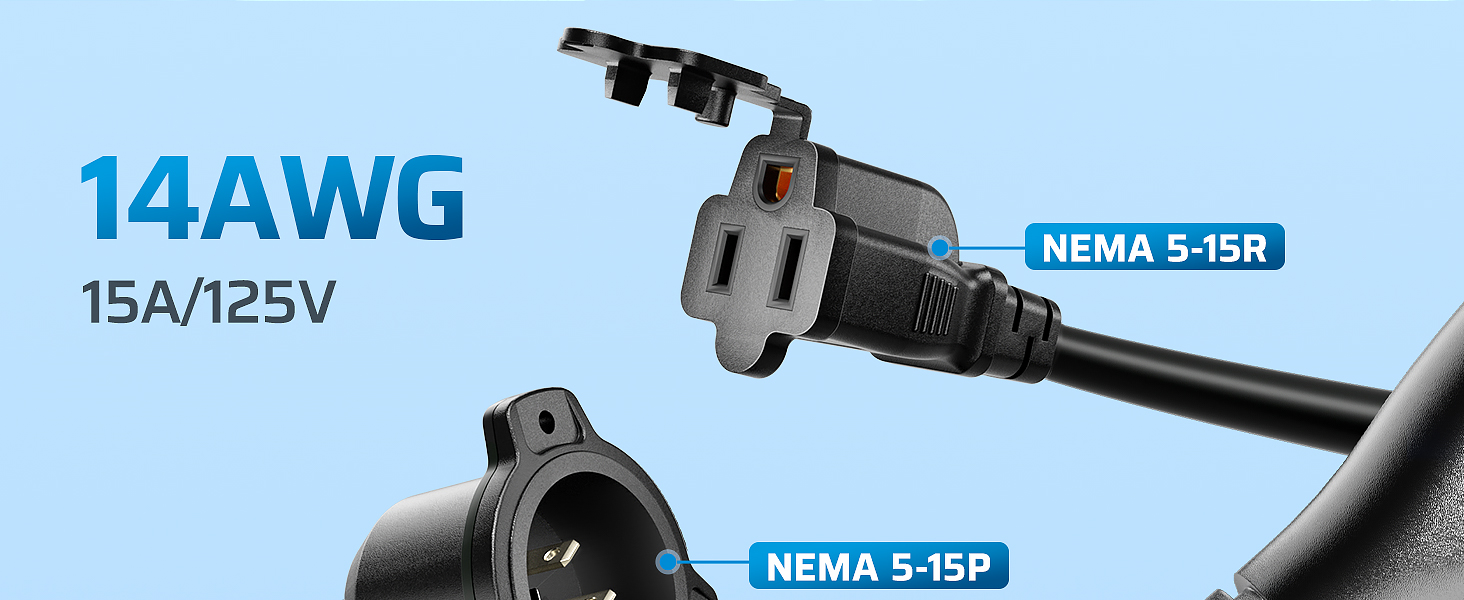 15AMP 125V NEMA 5-15P NEMA 5-15R 14AWG