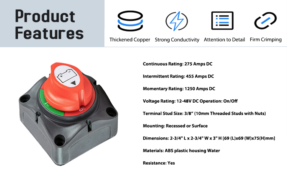 Unimore Battery Disconnect Switch, 12V48V Battery Isolator