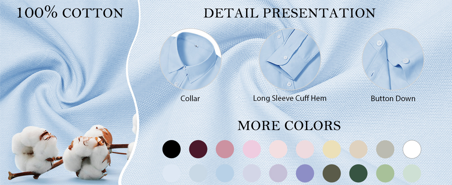 Womens Button Down Shirts Cotton Dress Shirts Oxford Shirts Long Sleeve Work Blouses Collared Tops Tunics with Pocket 8 5