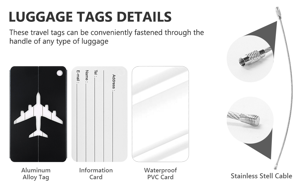 Vicloon Luggage Tag, 6Pcs Luggage Labels Travel Suitcases Aluminium