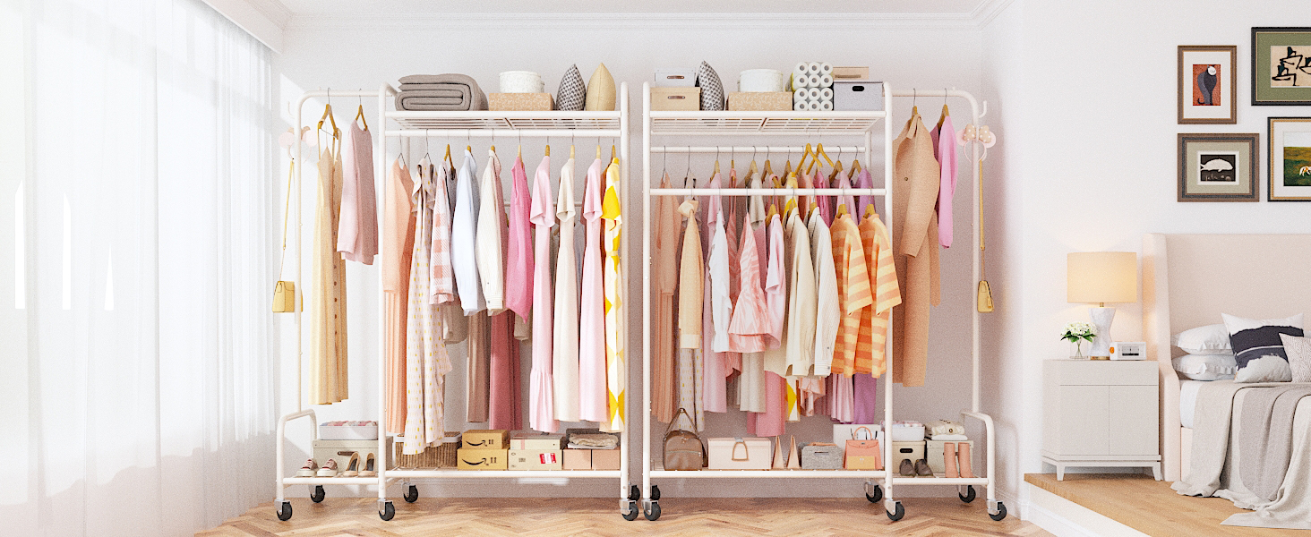 Raybee 53.1"W Clothes Rack with Coat Rack, 74"H Rolling