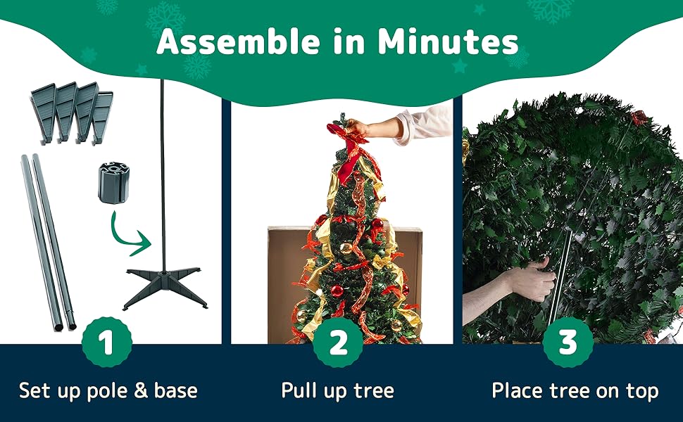 4 Ft Pre-Lit Pre-Decorated Christmas Tree Pop Out Christmas Tree with Decorations, 100 Warm Lights