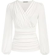 GRACE KARIN 2025 Womens Tops Fall Wrap Blouse V Neck Work Shirt Long Sleeve Dressy Casual Ruched ...