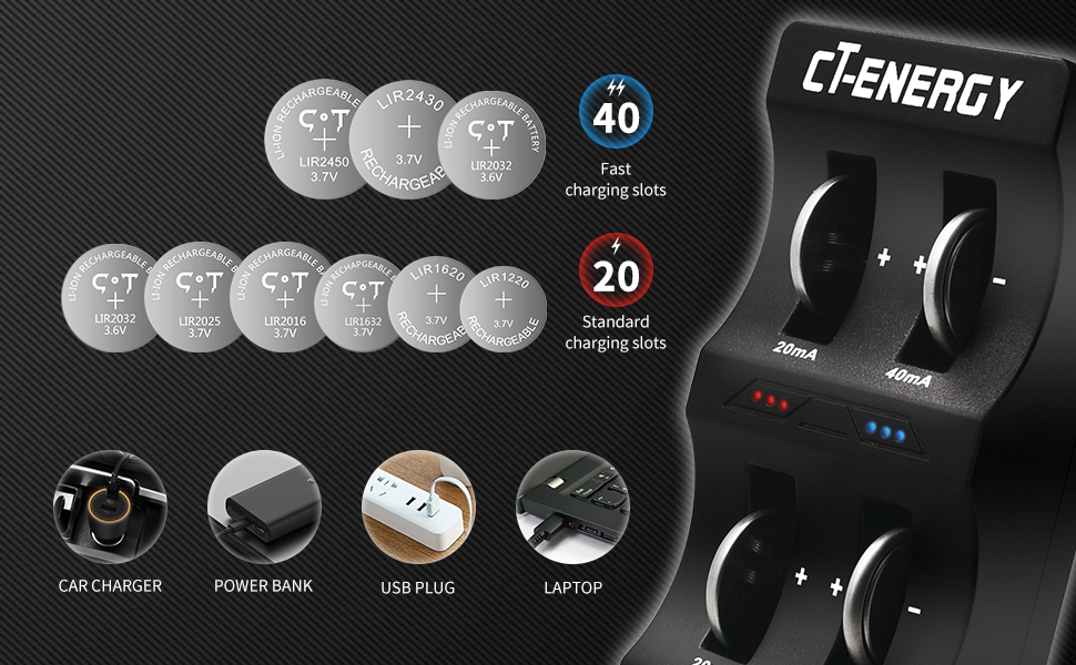 CTENERGY 4 Pack Rechargeable 2450 Batteries with Lithium