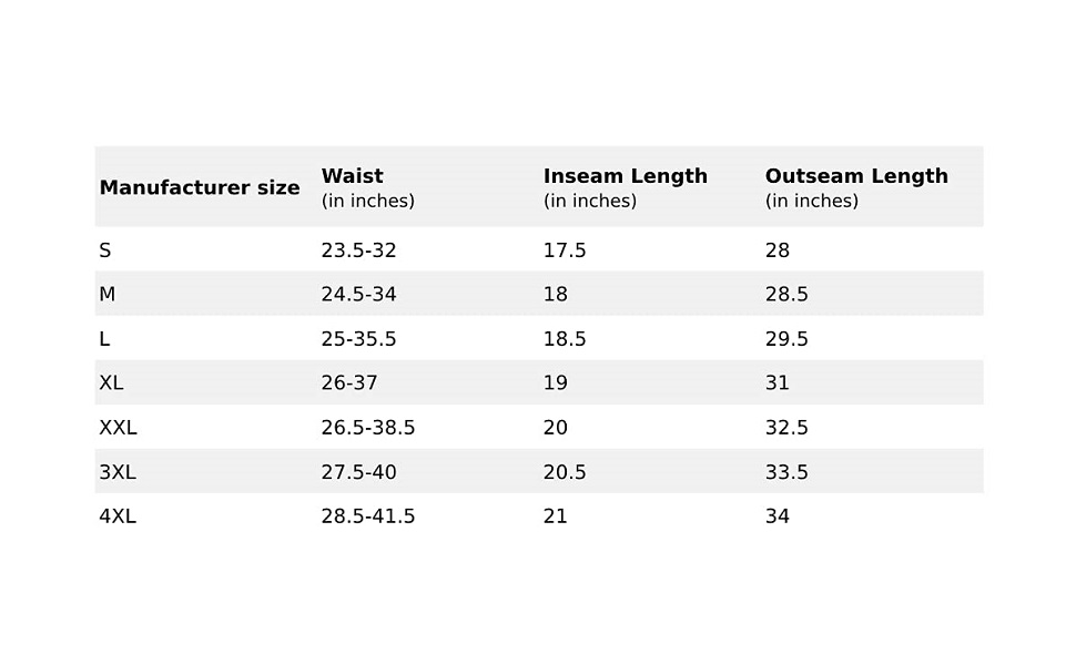 size chart