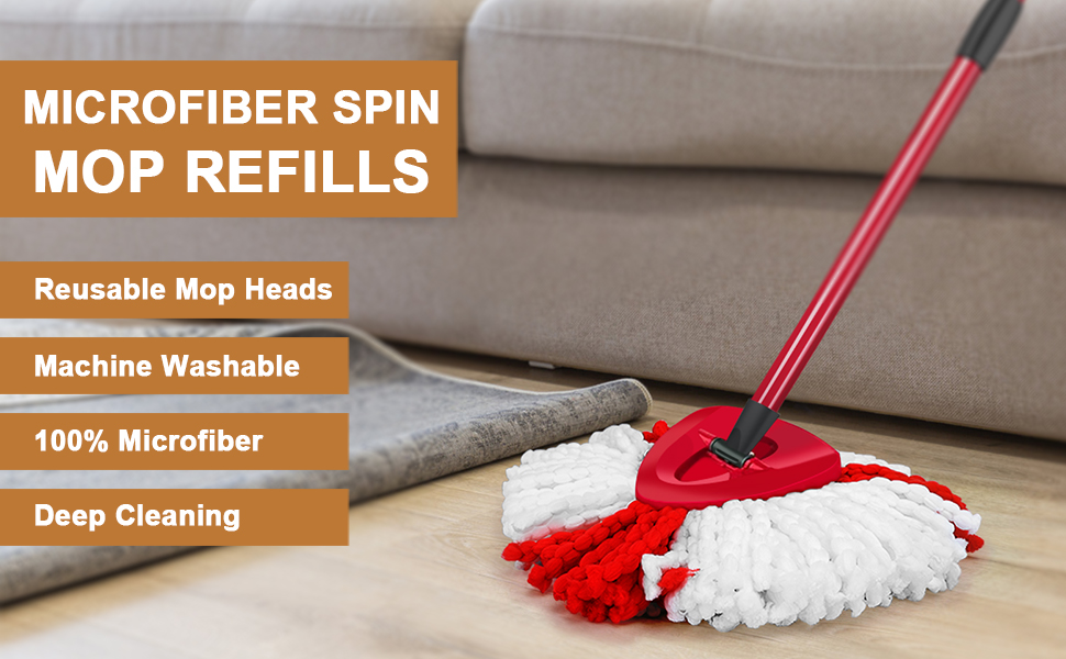 4 Pack Mop Heads, Triangle Spin Reusable Mop Replacement Heads