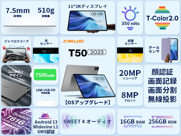Android13タブレット 11インチ 16GB+256GB 2Kディスプレイ Amazon.co.jp: 【Android 13 タブレット 11インチ】TECLAST T50