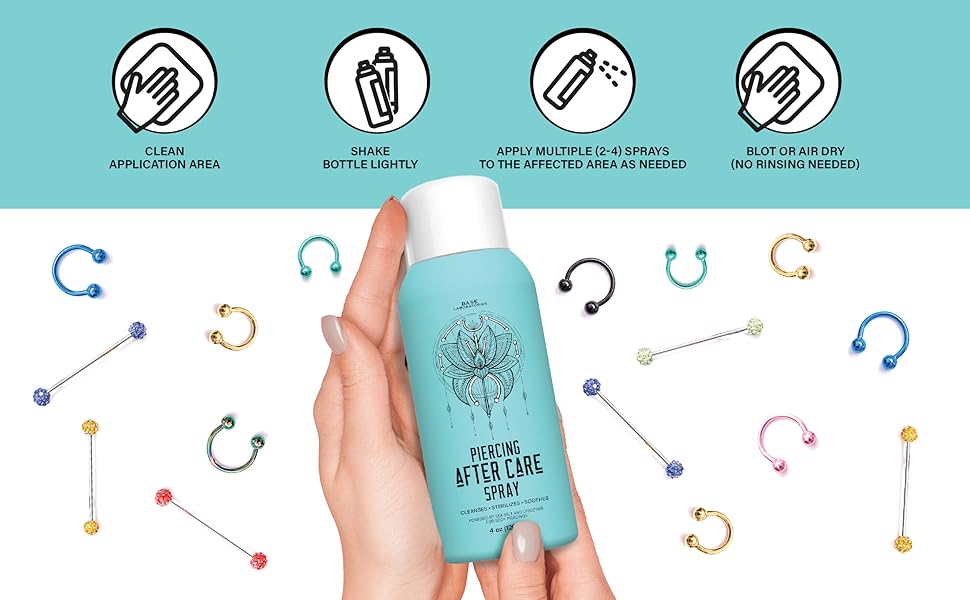 Base Labs Piercing Aftercare Spray 4oz Cleanses, Sterilizes & Soothes Saline