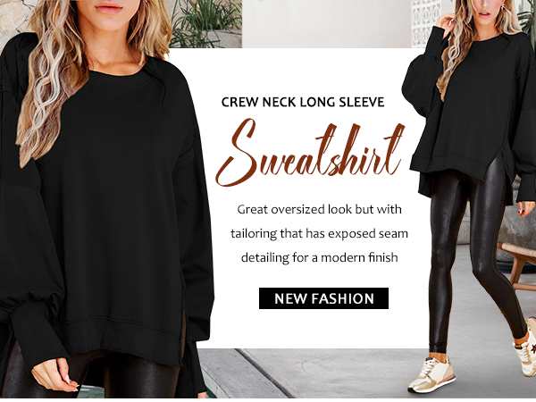 Amazon.com: BWQ Women's Oversized Sweatshirt Crew Neck Long