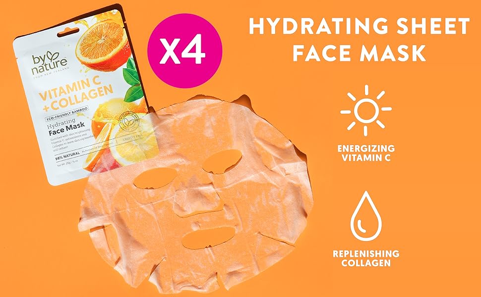4pk Vitamin C + Collagen Hydrating Face Masks Premium