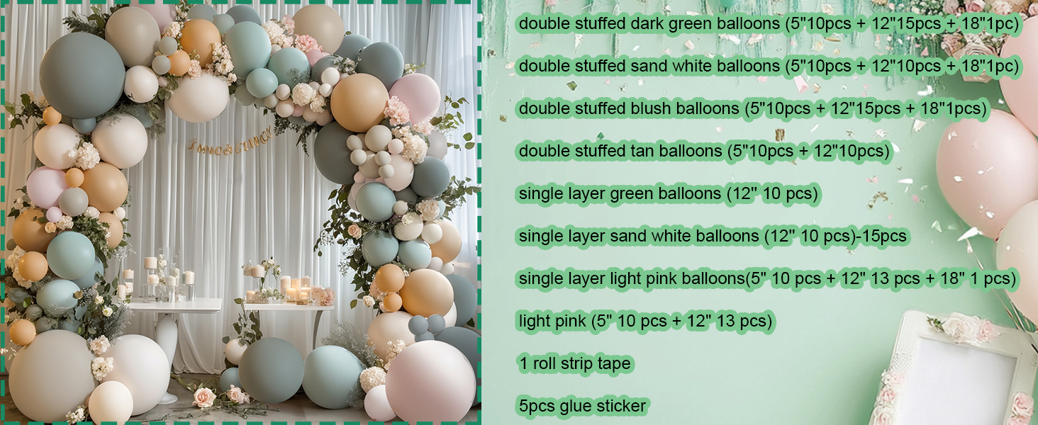 dusty green pink balloons arch kit 