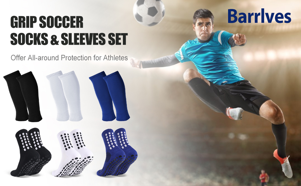2 Set Grip Soccer Socks and Shin Guard Sleeves