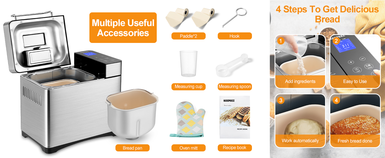 KEEPEEZ Bread Maker Machine, 2LB Premium Stainless Steel