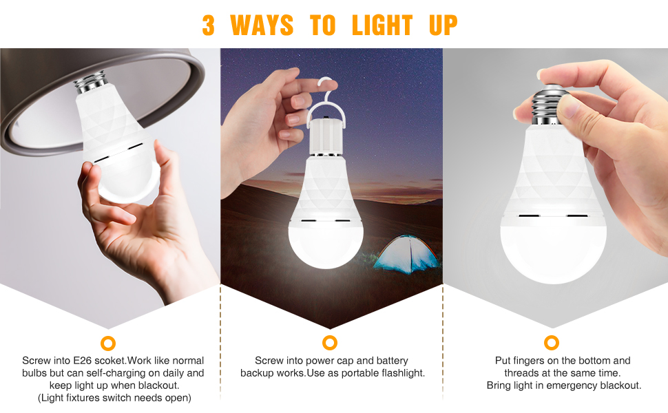 A19 Rechargeable Light Bulbs Emergency Light Bulb for Power Outages