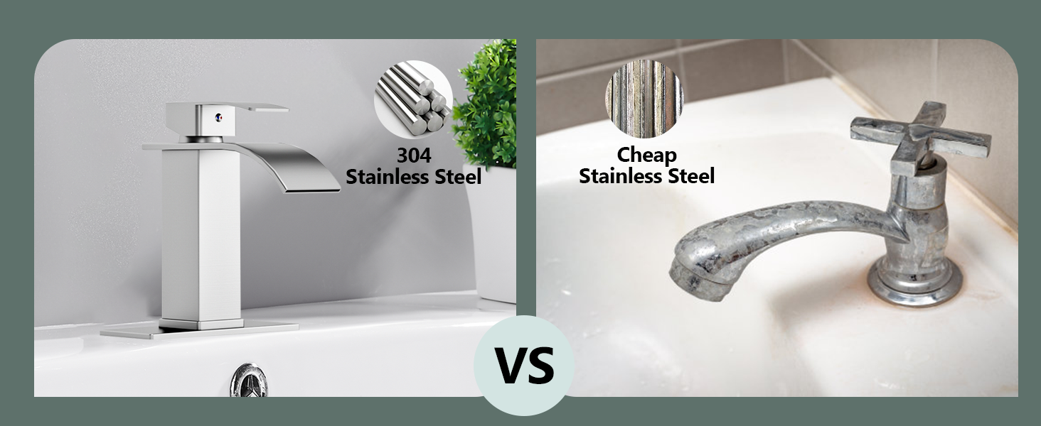 DAYONE Waterfall Bathroom Faucet Brushed Nickel, Stainless Steel Single