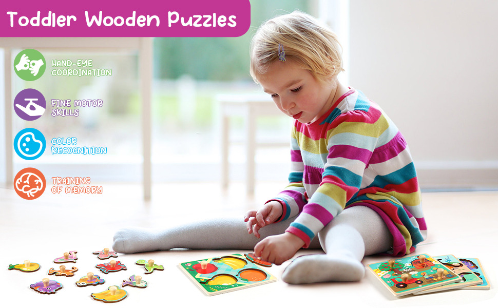 Wooden Peg Puzzles for Toddlers 13, Kids Educational