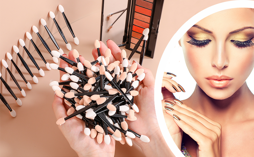 100 Pack Disposable Eyeshadow Brushes Dual Sided Oval Sponge Applicator